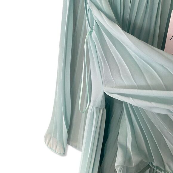 AMUR Arlette Dress in Soft Sage pleated midi sheer trapeze swing Revolve $598 6 - Picture 9 of 16